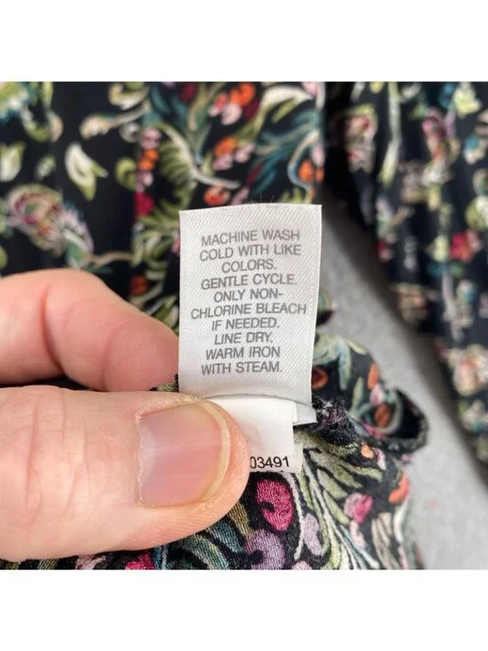 J Jill Top Womens Medium Black Multi Floral Tunic Long Sleeves Pullover Blouse - Picture 7 of 10